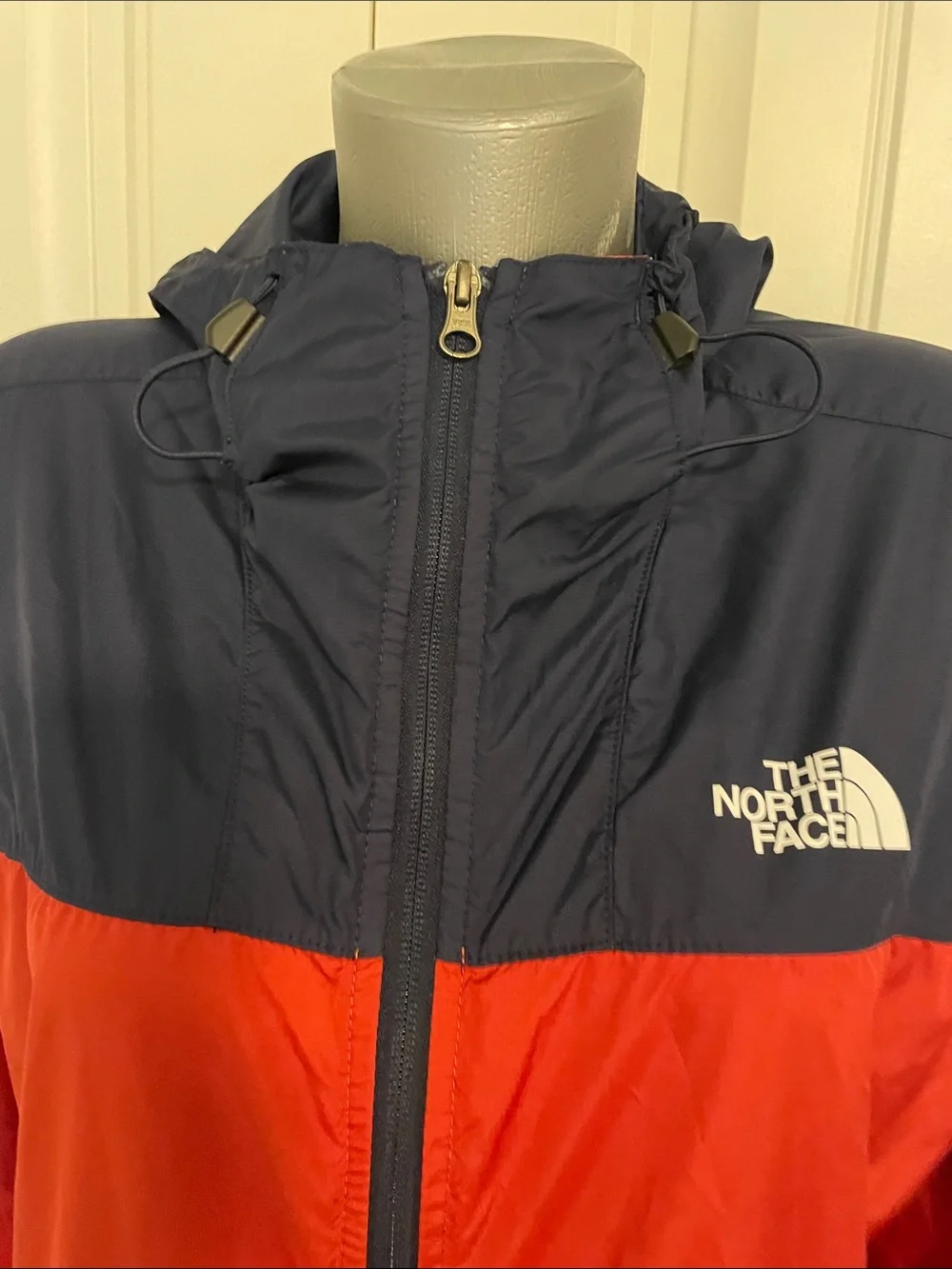 The North Face Red and Navy Hooded Windbreaker Jacket